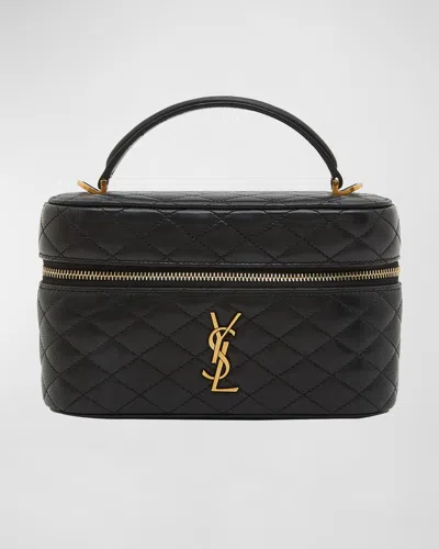 Saint Laurent Vanity Mini Quilted Leather Top-handle Bag In Black