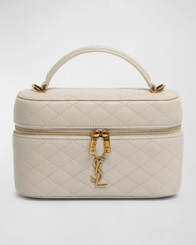 Saint Laurent Gabby Mini Vanity Case In Quilted Leather With Gold Hardware In Crema Soft