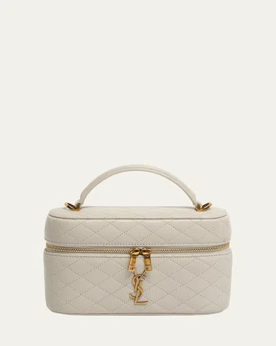 Saint Laurent Gabby Mini Vanity Case In Quilted Leather With Gold Hardware In Crema Soft