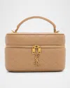 Saint Laurent Gabby Mini Vanity Case In Quilted Leather With Gold Hardware In Dark Toffee