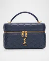 Saint Laurent Gabby Mini Vanity Case In Quilted Leather With Gold Hardware In Marine