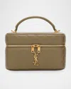 Saint Laurent Gabby Mini Vanity Case In Quilted Leather With Gold Hardware In Strong Moss