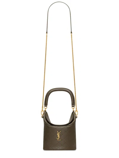 Saint Laurent Gaby Quilted Lambskin Bucket Bag In Green