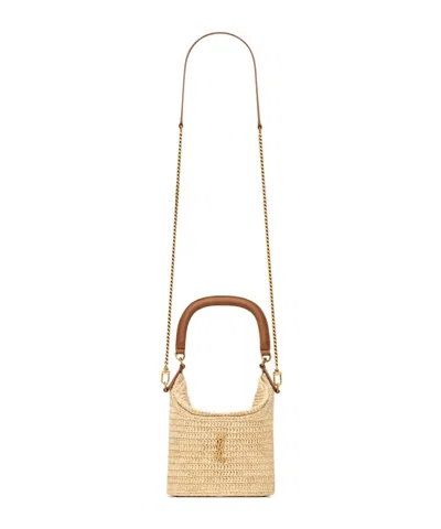 Saint Laurent Gaby Bucket Bag In Raffia In Brown