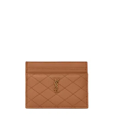 Saint Laurent Gaby Card Case In Quilted Lambskin In Brown