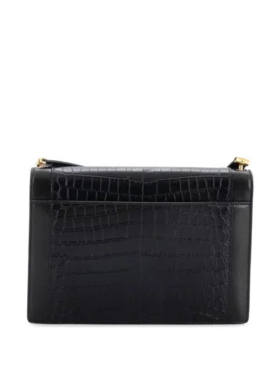 Pre-owned Saint Laurent Gaby Envelope Satchel Crocodile Embossed Leather Shoulder Bag In Black