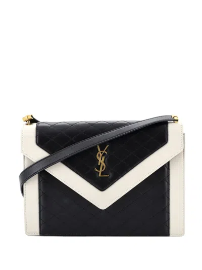 Pre-owned Saint Laurent Gaby Envelope Satchel Quilted Leather Crossbody Bag In Black