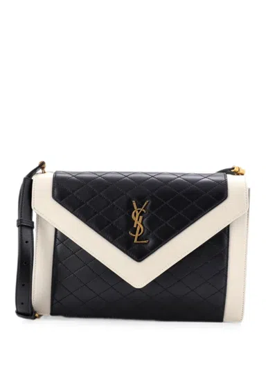 Pre-owned Saint Laurent Gaby Envelope Satchel Quilted Leather Crossbody Bag In Black