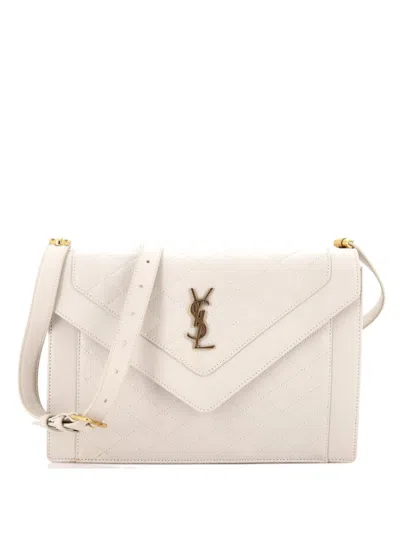 Pre-owned Saint Laurent Gaby Envelope Satchel Quilted Leather Crossbody Bag In Neutral