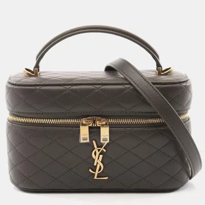 Pre-owned Saint Laurent Gaby Handbag Leather Khaki In Brown