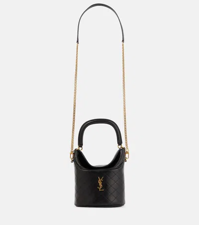 Saint Laurent Gaby Embellished Quilted Leather Bucket Bag In Black