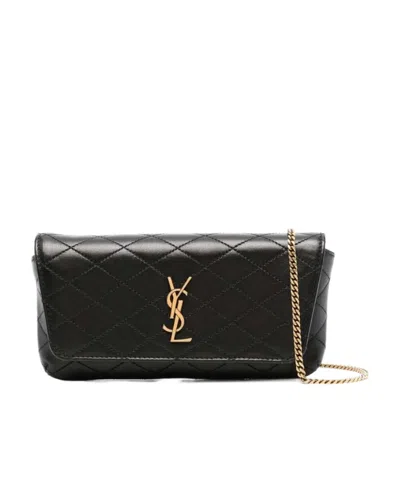 Saint Laurent Gaby Leather Chain-link Bag In Black
