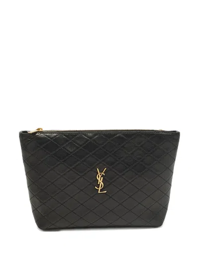 Pre-owned Saint Laurent Gaby Leather Cosmetic Pouch In Black