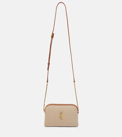 Saint Laurent Gaby Leather-trimmed Canvas Camera Bag In Beige