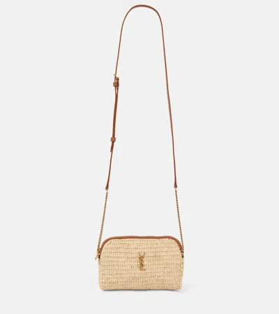 Saint Laurent Gaby Leather-trimmed Raffia Shoulder Bag In Neutrals