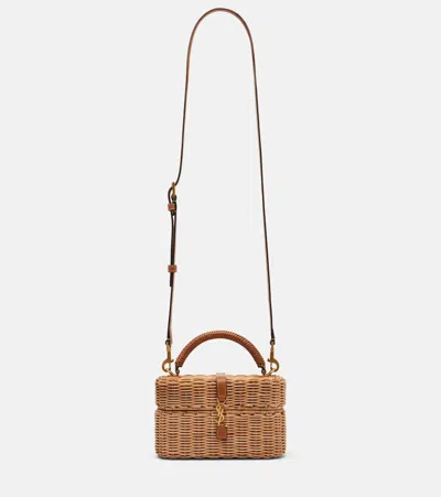 Saint Laurent Gaby Leather-trimmed Wicker Vanity Bag In Sand