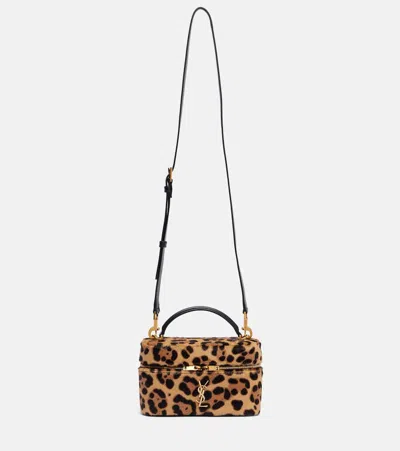 Saint Laurent Gaby Leopard-print Calf Hair Vanity Bag In Brown