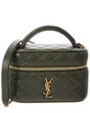 Saint Laurent Gaby Micro Leather Cosmetic Case In Green