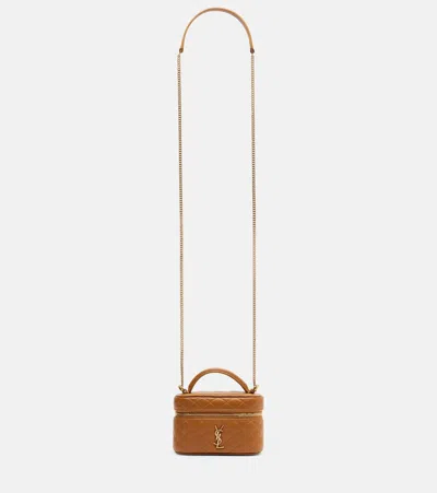 Saint Laurent Gaby Micro Leather Vanity Bag In Brown
