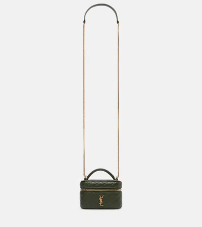 Saint Laurent Gaby Micro Leather Vanity Bag In Green