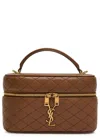 Saint Laurent Gabby Mini Vanity Case In Quilted Leather With Gold Hardware In Brown