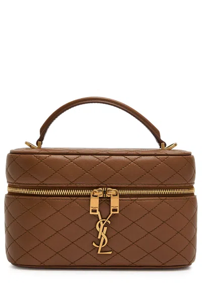 Saint Laurent Gaby Mini Quilted Leather Top Handle Bag In Brown
