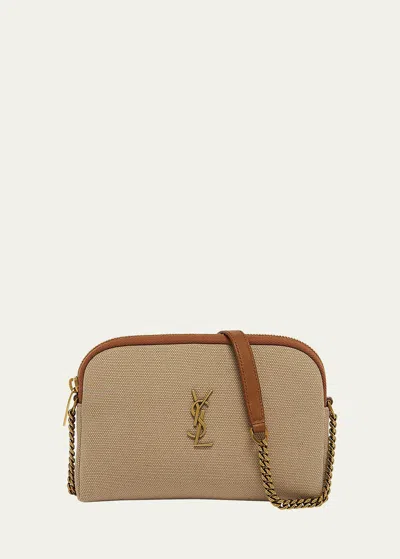 Saint Laurent Gaby Mini Ysl Crossbody Bag In Canvas & Leather In Brown