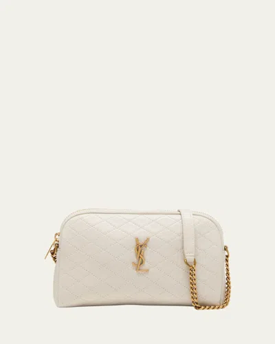 Saint Laurent Gaby Mini Ysl Crossbody Bag In Quilted Leather In Blanc Vintage