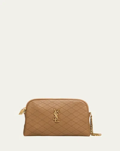 Saint Laurent Gaby Mini Ysl Crossbody Bag In Quilted Leather In Brown