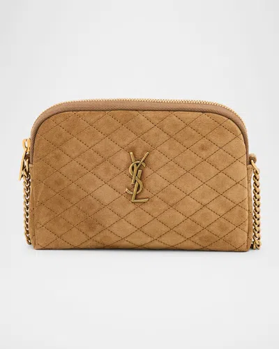 Saint Laurent Gaby Mini Ysl Crossbody Bag In Quilted Suede