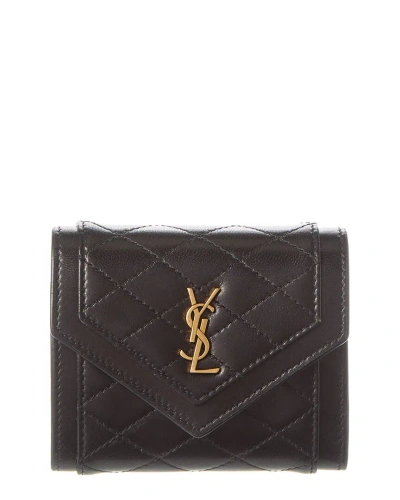 Saint Laurent Gaby Multi-folded Leather Wallet In Black