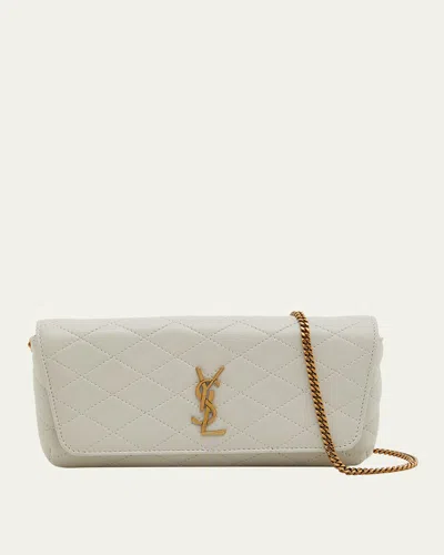 Saint Laurent Gaby Phone Holder Ysl Crossbody Bag In Quilted Smooth Leather In Crema Soft