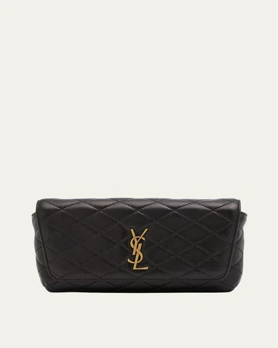 Saint Laurent Gaby Phone Holder Ysl Crossbody Bag In Quilted Smooth Leather In Nero