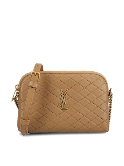 Saint Laurent Quilted Gaby Zipped Pouch In Brown