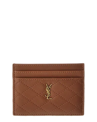 Saint Laurent Gaby Quilted Leather Card Case In Brown