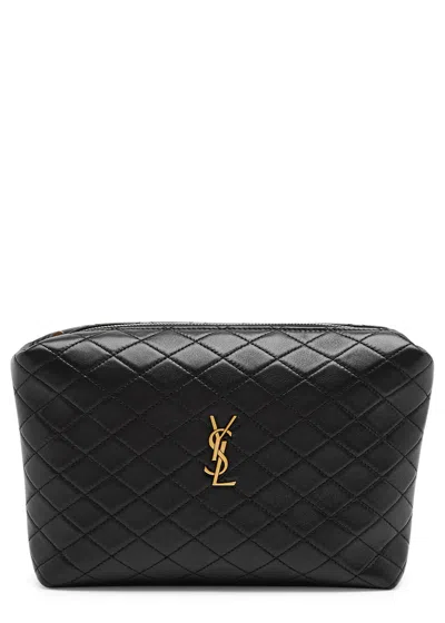 Saint Laurent Gaby Quilted Leather Pouch, Leather Bag, Black