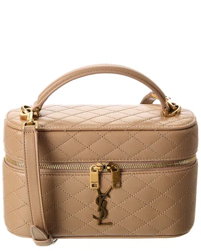 Saint Laurent Gaby Quilted Leather Vanity Bag In Beige
