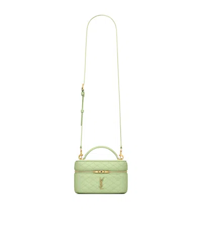 Saint Laurent Gaby Sac Vanity En Cuir Dagneau In Green