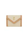 Saint Laurent Gaby Small Envelope Wallet In Canvas And Vegetable-tanned Leather In Nude