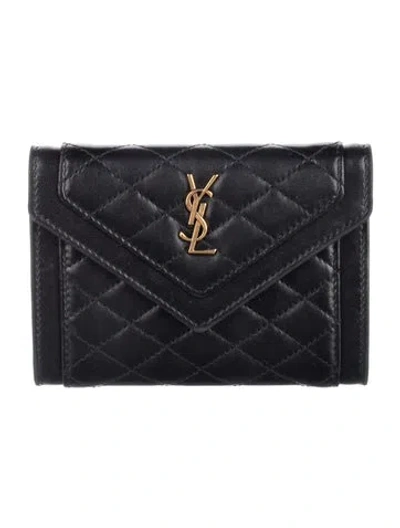Pre-owned Saint Laurent Gaby Small Envelope Wallet Leather Wallet In Black