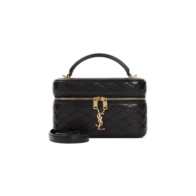 Saint Laurent Vanity Mini Quilted Leather Top-handle Bag In Black