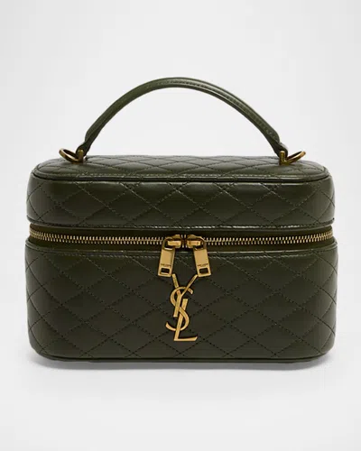 Saint Laurent Gaby Vanity Quilted Leather Bag In Green