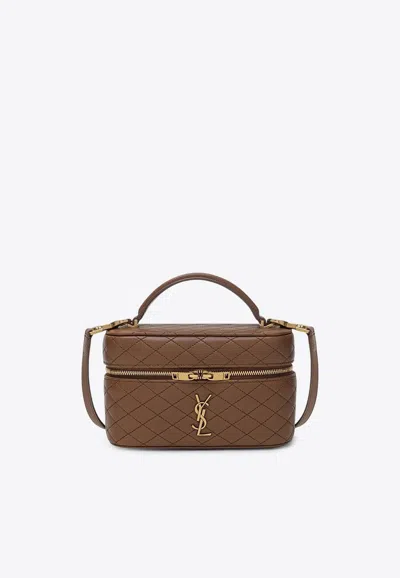 Saint Laurent Gaby Vanity Quilted Leather Top Handle Bag In Brown
