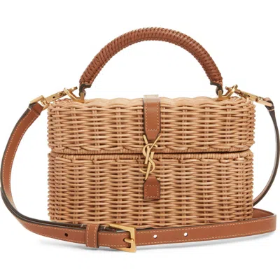Saint Laurent Gaby Wicker Vanity Bag In Brown