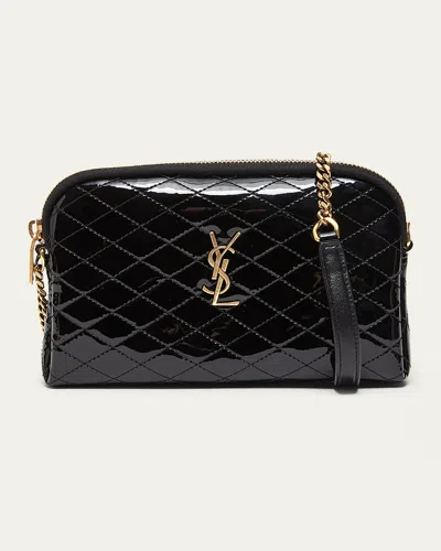 Saint Laurent Gaby Ysl Mini Crossbody Bag In Quilted Patent Leather In Noir