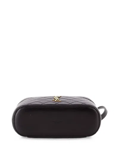 Pre-owned Saint Laurent Gaby Zip Around Vanity Bag Quilted Leather Mini Satchel In Black