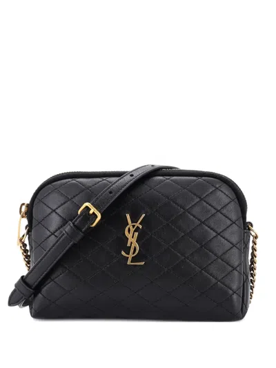 Pre-owned Saint Laurent Gaby Zipped Pouch Quilted Leather Crossbody Bag In Black