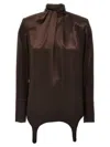 Saint Laurent Satin Blouse High Neckline Buttoned Cuffs