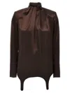 Saint Laurent Satin Blouse High Neckline Buttoned Cuffs
