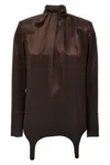 Saint Laurent Satin Blouse High Neckline Buttoned Cuffs